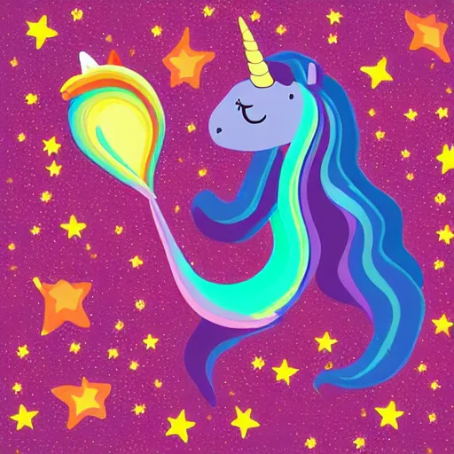 Prompt: a unicorn with a mermaid tail floating in space