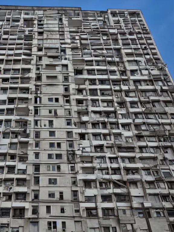 Image similar to Photo of Soviet apartment building, one object