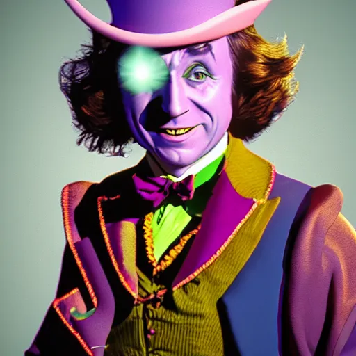 Prompt: Unity 3d render of Willy Wonka as a Jedi. 4k. Portrait.