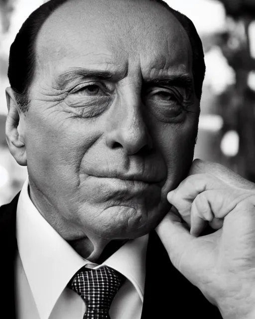 Prompt: a portrait photograph of Silvio Berlusconi as a mob boss, DSLR photography