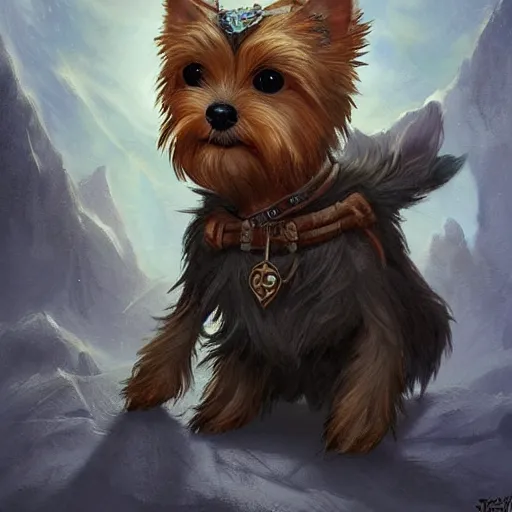 Prompt: cute little anthropomorphic Yorkie [thing], Yorkshire Terrier, tiny, small, short, cute and adorable, pretty, beautiful, DnD character art portrait, matte fantasy painting, DeviantArt Artstation, by Jason Felix by Steve Argyle by Tyler Jacobson by Peter Mohrbacher, cinema