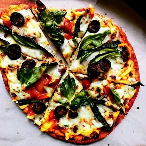 Image similar to instagram food pic of a coal fired veggie pizza