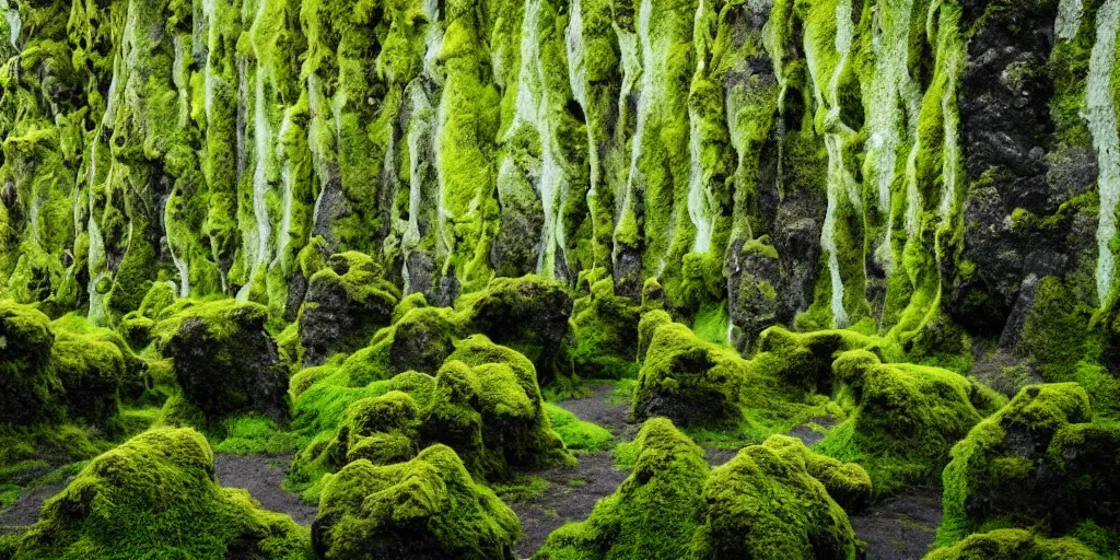 Prompt: photo of a landscape with lush forest, wallpaper, very very wide shot, iceland, new zeeland, green flush moss, national geographic, award landscape photography, professional landscape photography, iwagumi design, sharp rocks, ancient forest, sunny, day time, beautiful