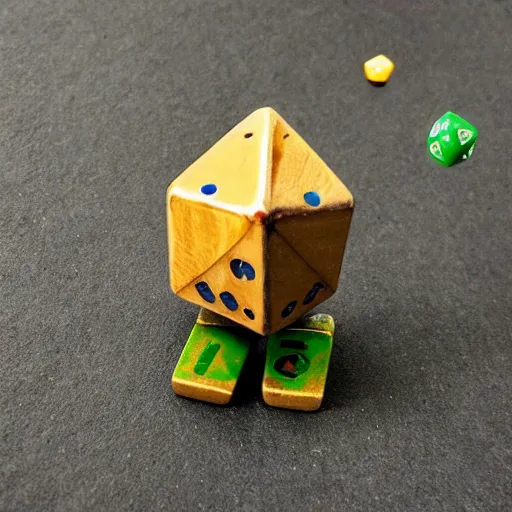 Image similar to Golem with a 12 sided dice as head.