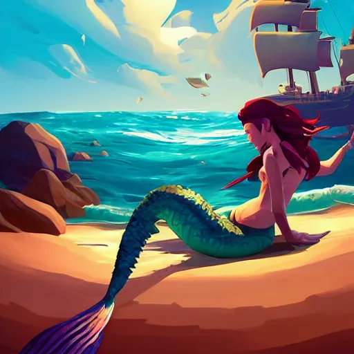 Image similar to painting mermaid treasure on sea of thieves game avatar hero smooth face median photoshop filter cutout vector, behance hd by jesper ejsing, by rhads, makoto shinkai and lois van baarle, ilya kuvshinov, rossdraws global illumination