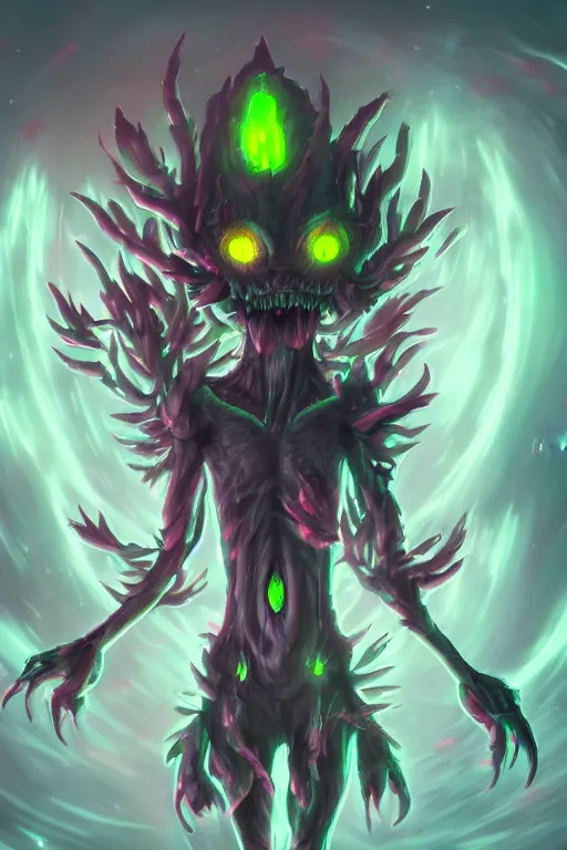 Prompt: a glowing humanoid figure tulip monster with large glowing eyes, highly detailed, digital art, sharp focus, trending on art station, plant, anime art style