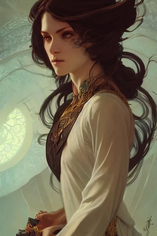 Image similar to the female mage, deep focus, intricate, elegant, highly detailed, digital painting, artstation, concept art, matte, sharp focus, illustration, art by artgerm and greg rutkowski and alphonse mucha