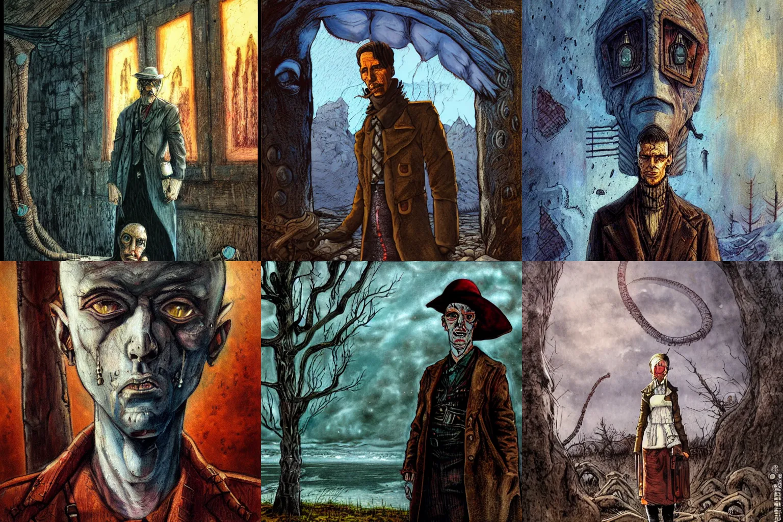 Prompt: portrait of a character in a scenic environment by enki bilal, lovecraftian, oldwest, corruption, eldritch eyes