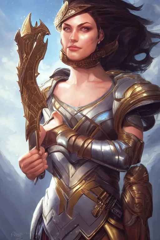 Image similar to amazon valkyrie athena, d & d, fantasy, portrait, highly detailed, headshot, digital painting, trending on artstation, concept art, sharp focus, illustration, art by artgerm and greg rutkowski and magali villeneuve