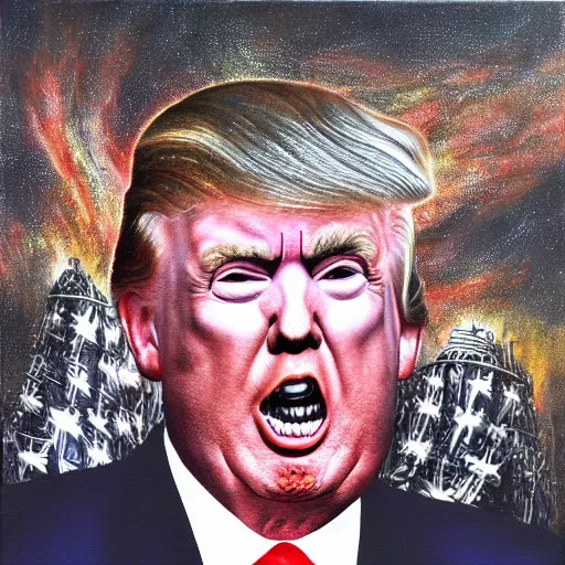 Image similar to h. r. giger donald trump painting, hyperdetailed, photorealistic, 4 k