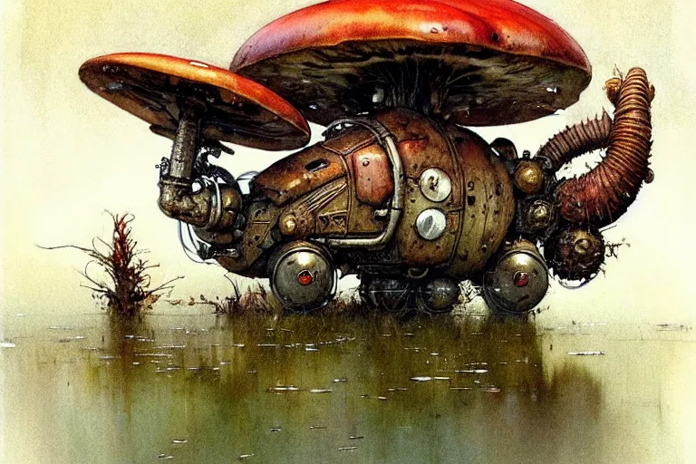 Prompt: adventurer ( ( ( ( ( 1 9 5 0 s retro future robot mouse amphibious vehical home. muted colors. swamp mushrooms ) ) ) ) ) by jean baptiste monge!!!!!!!!!!!!!!!!!!!!!!!!! chrome red