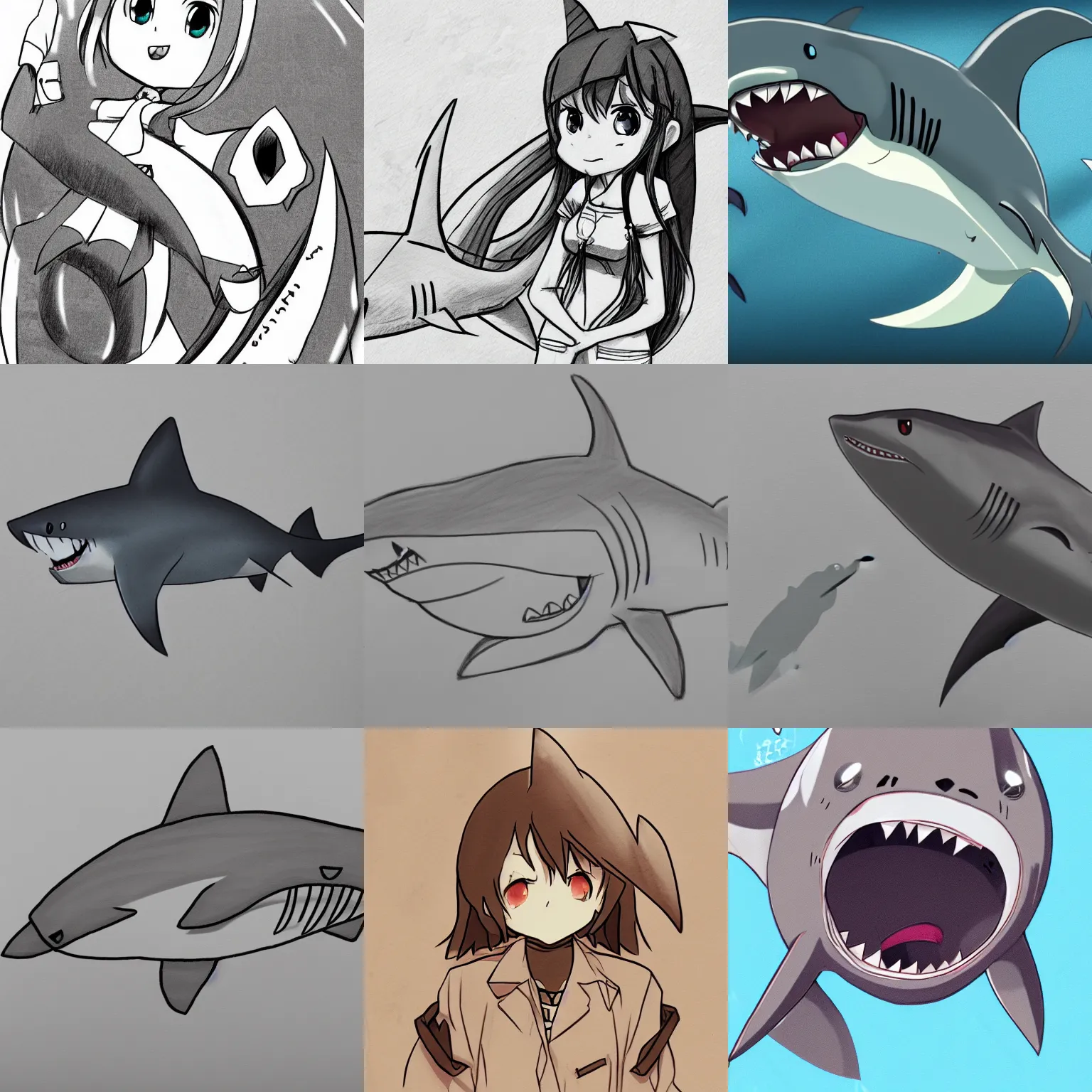 Prompt: tsundere shark anime sketch