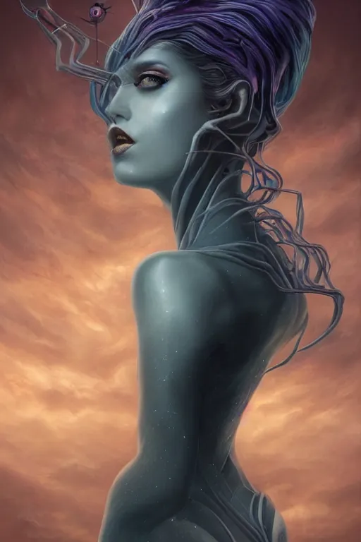 Image similar to portrait of an elegant alien spider queen, long legs, many legs, spindly legs, by artgerm, tom bagshaw, gerald brom, vaporwave colors, lo - fi colors, vaporwave, lo - fi, moody vibe, goth vibe, 4 k, hd,