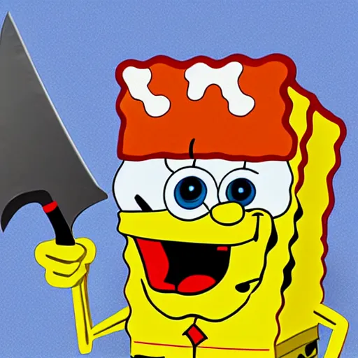 Prompt: a 3d redner of spongebob with a knife