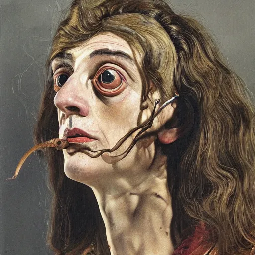 Image similar to high quality high detail painting by lucian freud, hd, portrait of a female warlock, fantasy