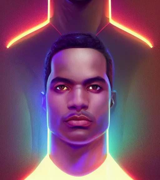 Image similar to symmetry!! egyptian prince of technology, solid cube of light, hard edges, product render retro - futuristic poster scifi, lasers and neon circuits, brown skin man egyptian prince, intricate, elegant, highly detailed, digital painting, artstation, concept art, smooth, sharp focus, illustration, dreamlike, art by artgerm