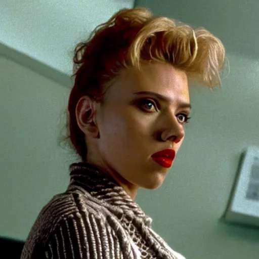 Prompt: a still of Scarlett Johansson in Twin Peaks (1990)