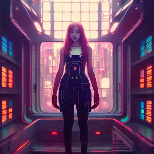 Prompt: painting of cyberpunk chuu loona kpop smiling cheerfully, ultra realistic, concept art, intricate details, eerie, highly detailed, photorealistic, octane render, 8 k, unreal engine. art by artgerm and greg rutkowski and magali villeneuve and alphonse mucha