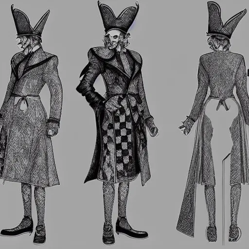 Image similar to clothing design concepts sheet, jester crown tophat,