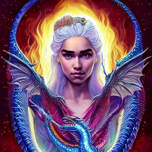 Image similar to cosmic stunning lofi daenerys targaryen portrait with her steampunk serpent dragon of fire flame, queen of dragons, Pixar style, by Tristan Eaton Stanley Artgerm and Tom Bagshaw.