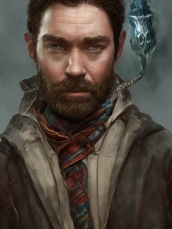 Image similar to antony starr as harry potter, au naturel, hyper detailed, digital art, trending in artstation, cinematic lighting, studio quality, smooth render, unreal engine 5 rendered, octane rendered, art style by klimt and nixeu and ian sprigger and wlop and krenz cushart