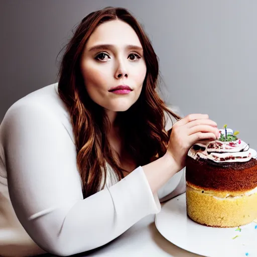 Image similar to Obese Elizabeth Olsen eating cake, XF IQ4, 150MP, 50mm, F1.4, ISO 200, 1/160s, natural light, Adobe Lightroom, photolab, Affinity Photo, PhotoDirector 365