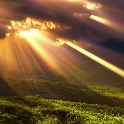 Prompt: god giving a thums up through the clouds. sunshine rays