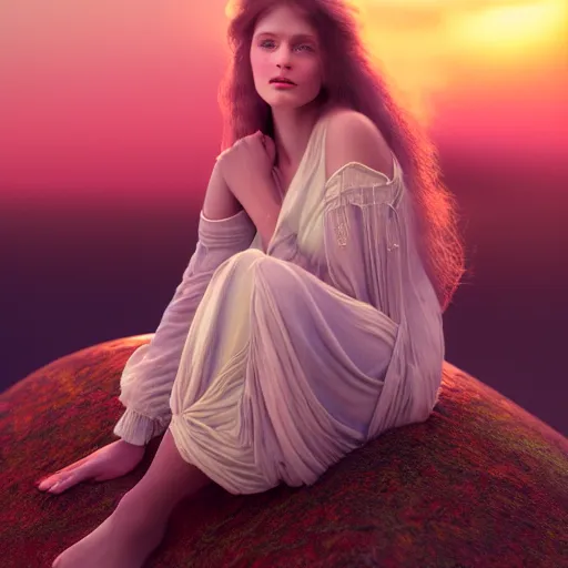 Image similar to photographic portrait of a stunningly beautiful art nouveau female in soft dreamy light at sunset, contemporary fashion shoot, by edward robert hughes, annie leibovitz and steve mccurry, david lazar, jimmy nelsson, breathtaking, 8 k resolution, extremely detailed, beautiful, establishing shot, artistic, hyperrealistic, beautiful face, octane render