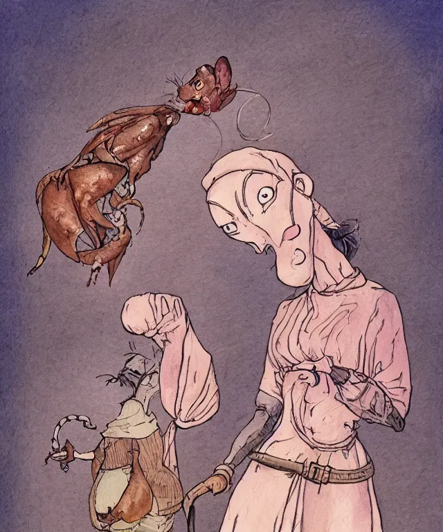 Prompt: a watercolor ink painting of the selfless female anthropomorphic mouse midwife. her wardrobe is complicated in the style of jean giraud in the style of moebius trending on artstation deviantart pinterest photorealistic hd 8 k highlights and shadow detailed high resolution
