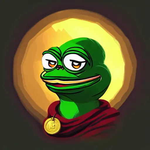 Image similar to super rich happy pepe, coins, gold, crystals, greg rutkowski