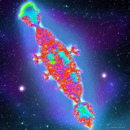 Prompt: ”parrotfish fractal in the sky with milky way”