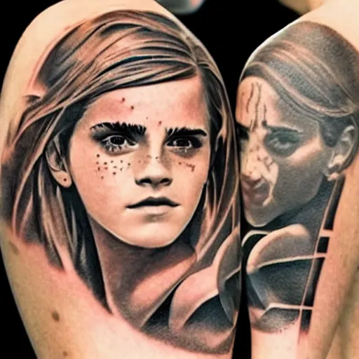 Image similar to man with tattoo of emma watson on arm back