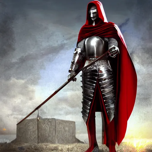 Prompt: man in crusader armor and cape with big red cross on it digital art realistic high detail