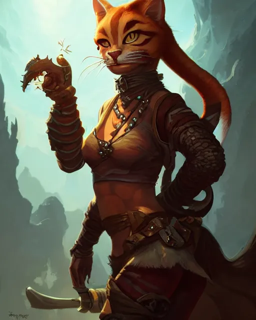 Image similar to Tabaxi :: Rogue, pretty, beautiful, DnD character art portrait, matte fantasy painting, DeviantArt Artstation, by Jason Felix by Steve Argyle by Tyler Jacobson by Peter Mohrbacher, cinematic lighting