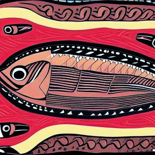 Image similar to salmon in Haida Tlingit art style