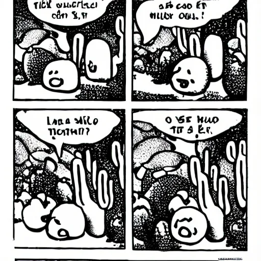 Image similar to cactus talking to mushroom comic