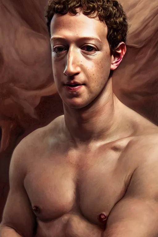 Image similar to portrait of mark zuckerberg as a hulking herculean demon, forest, godlike, full body, fantasy, intricate, elegant, highly detailed, digital painting, artstation, concept art, sharp focus, illustration, art by artgerm and greg rutkowski and alphonse mucha