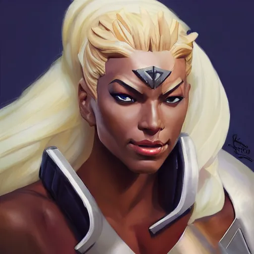 Prompt: greg manchess portrait painting of partially armored ororo munroe alias storm as overwatch character, medium shot, asymmetrical, profile picture, organic painting, sunny day, matte painting, bold shapes, hard edges, street art, trending on artstation, by huang guangjian and gil elvgren and sachin teng