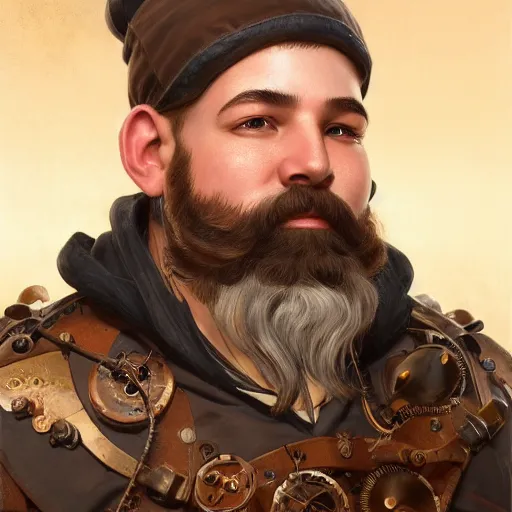 Image similar to portrait painting of a young male steampunk dwarf, highly detailed, digital painting, art by Stanley Lau and Artgerm and magali villeneuve and Alphonse Mucha, artstation, octane render, cgsociety