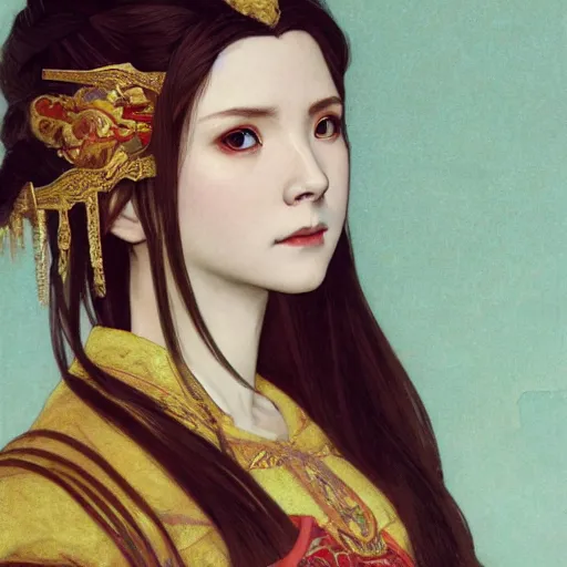 Prompt: a highly detailed portrait of buffy the vampire slayer as a medieval chinese princess, beautiful detail and color, art by john collier and albert aublet and krenz cushart and artem demura and alphonse mucha, volumetric lighting, octane render, 4 k resolution, matte, sharp focus, illustration, art by greg rutkowski and alphonse mucha