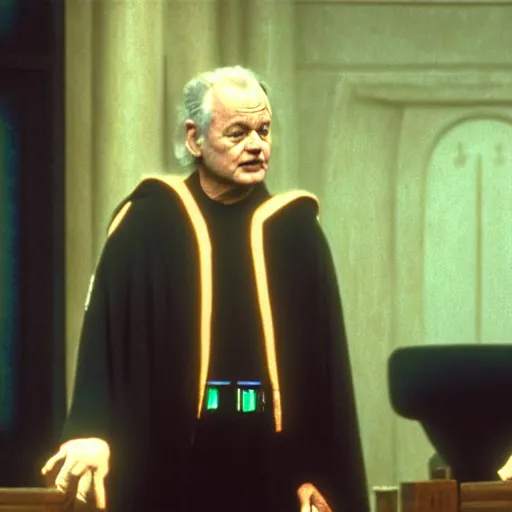 Prompt: bill murray as palpatine giving a speech in the senate, star wars movie by george lucas