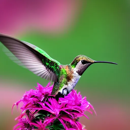 Image similar to beautiful hummingbird drinking from a marijuana plant, wildlife photography, highly detailed, high quality, 8 k, soft lighting,