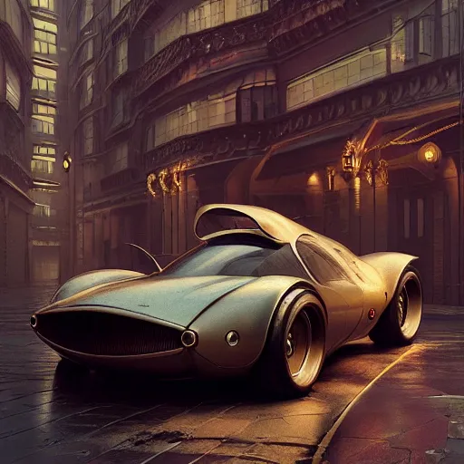 Image similar to cyber vintage supercar slick, warm tones : by michal karcz, daniel merriam, victo ngai and guillermo del toro : ornate, dynamic, particulate, intricate, elegant, highly detailed, centered, artstation, smooth, sharp focus, octane render