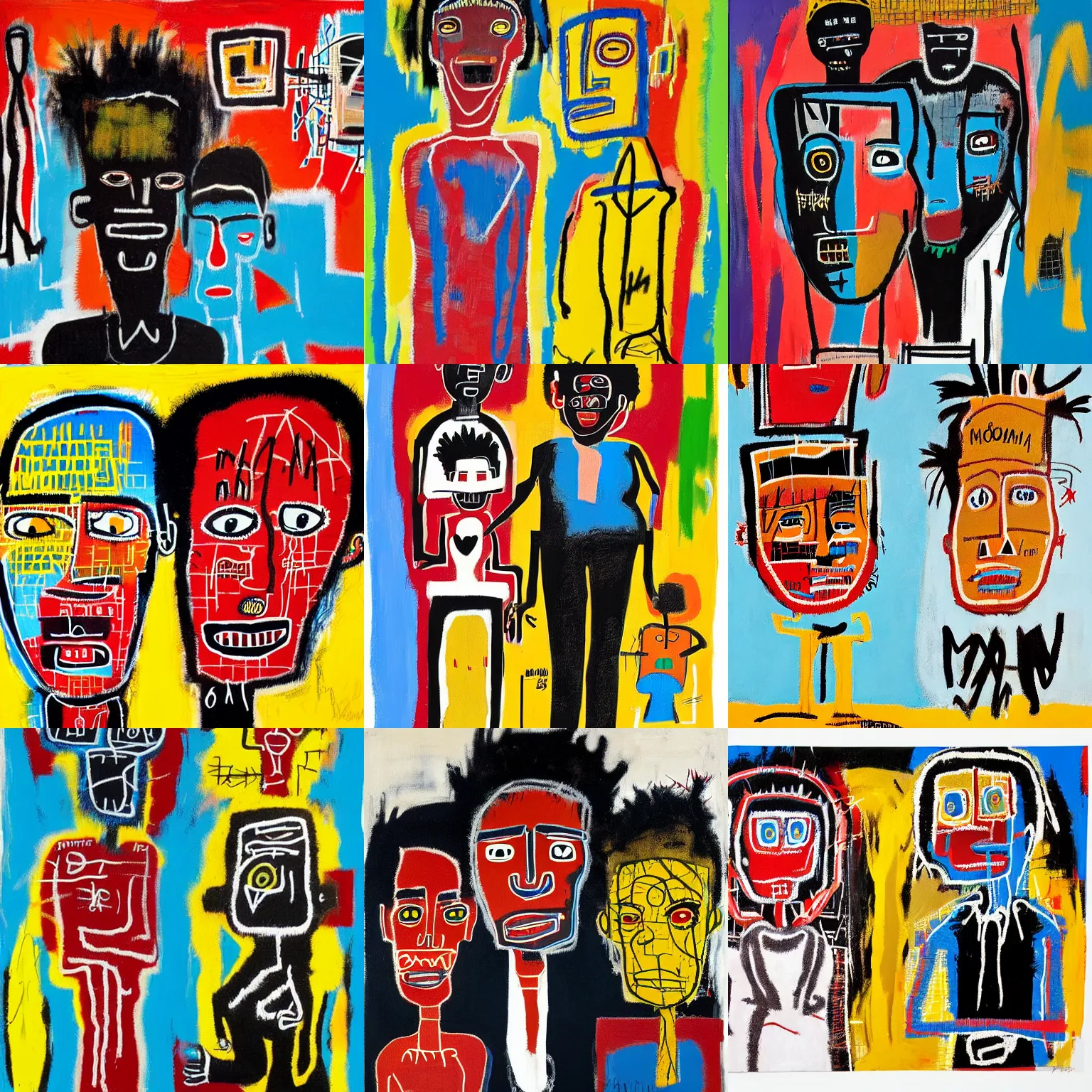 Prompt: momma and papa, by aboudia, jean - michel basquiat and genesis tramaine
