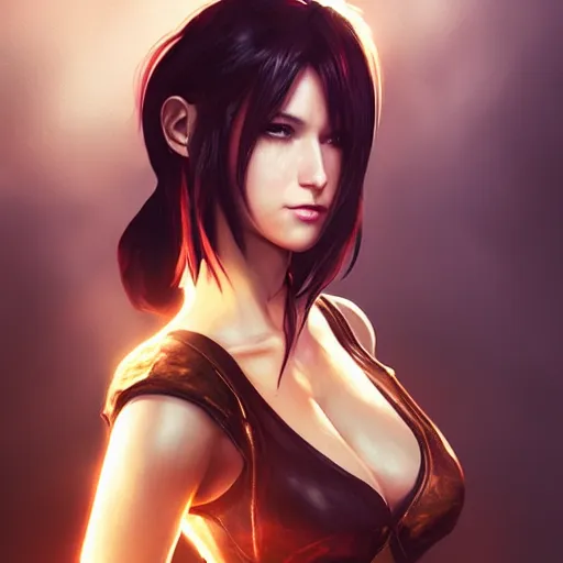 Image similar to charismatic seductive tifa lockhart portrait, atmospheric lighting, painted, intricate, volumetric lighting, beautiful, golden hour, sharp focus, ultra detailed, by leesha hannigan, ross tran, thierry doizon, kai carpenter, ignacio fernandez rios