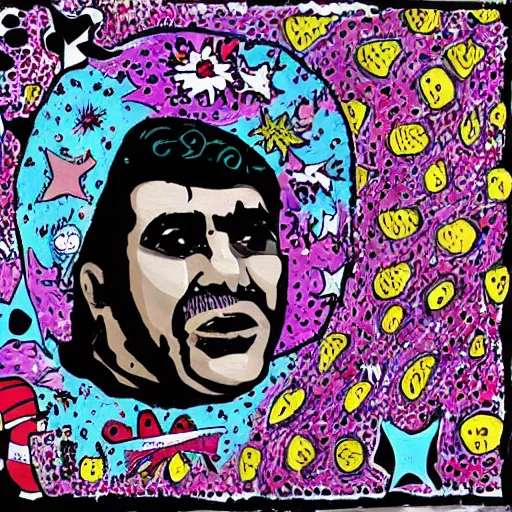 Prompt: omar souleyman (syrian) in the style of daniel johnston and outsider art, 4k, arabic text