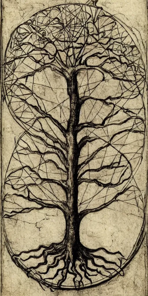 Image similar to davinci draws the tree of life