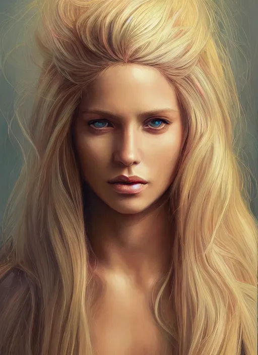 Image similar to a painting of a woman with long blonde hair, a photorealistic painting by magali villeneuve, featured on cgsociety, fantasy art, detailed painting, photorealistic