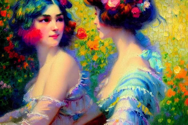 Image similar to impressionist brushstrokes!!!! lisa frank and and richard schmid and jeremy lipking victorian loose genre loose painting full length portrait painting of a walmart