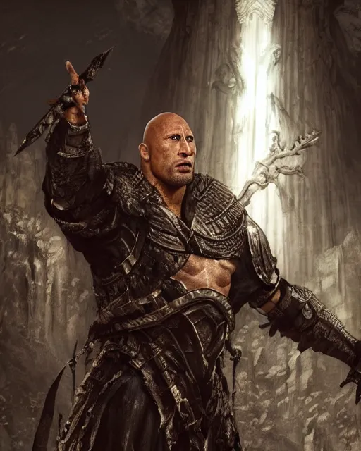 Image similar to dwayne johnson as the pope, gothic scene, dramatic light, lee ji - eun, illustration, atmosphere, focused, artstation, highly detailed, art by yuhong ding and chengwei pan and serafleur and ina wong